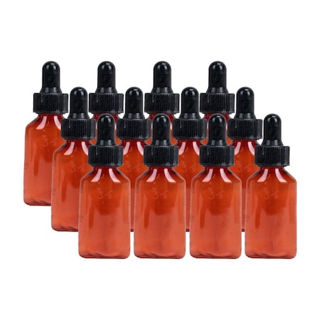 Amber Plastic Dropper Bottle, 1/2oz, 12 Per Box